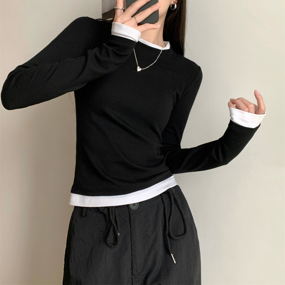 Y2K Winter Clothing - False 2 pieces Korean Fashion T-shirts