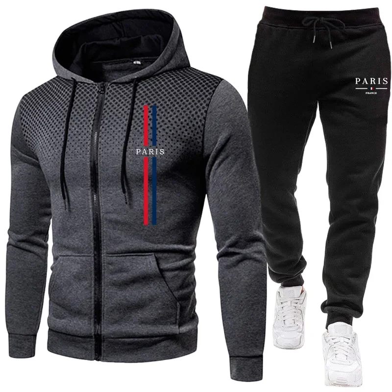 Winter Clothing Outdoor - Men sports suit zipper jacket+pants two-piece