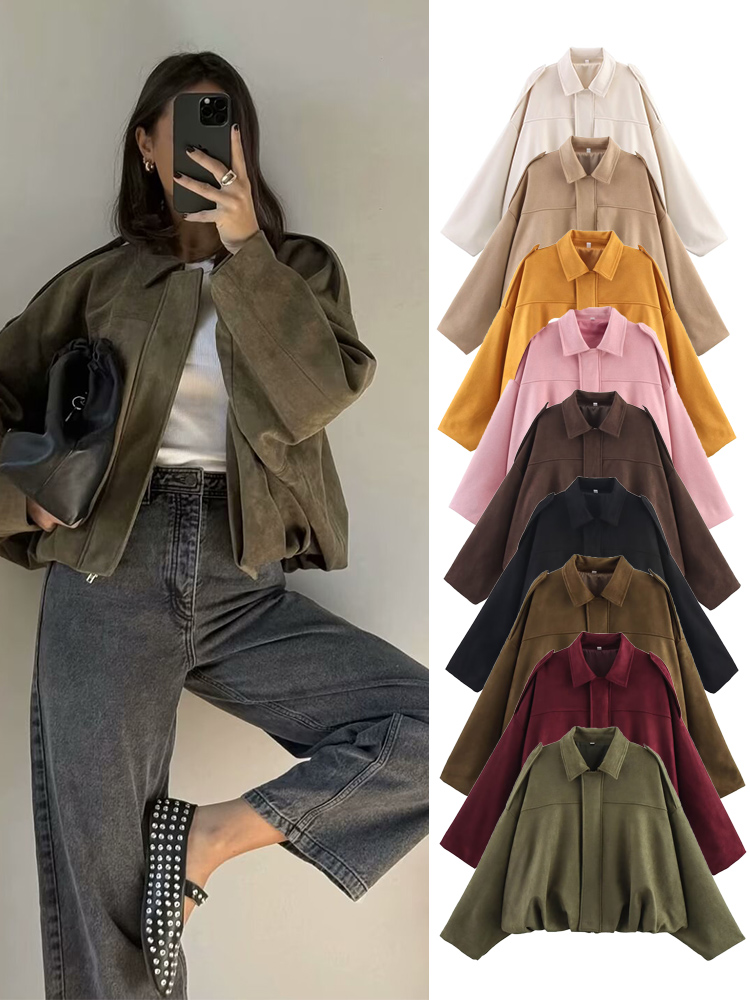 Winter Clothing Women Sale - TFMLN Women Suede Bomber Jacket Spring