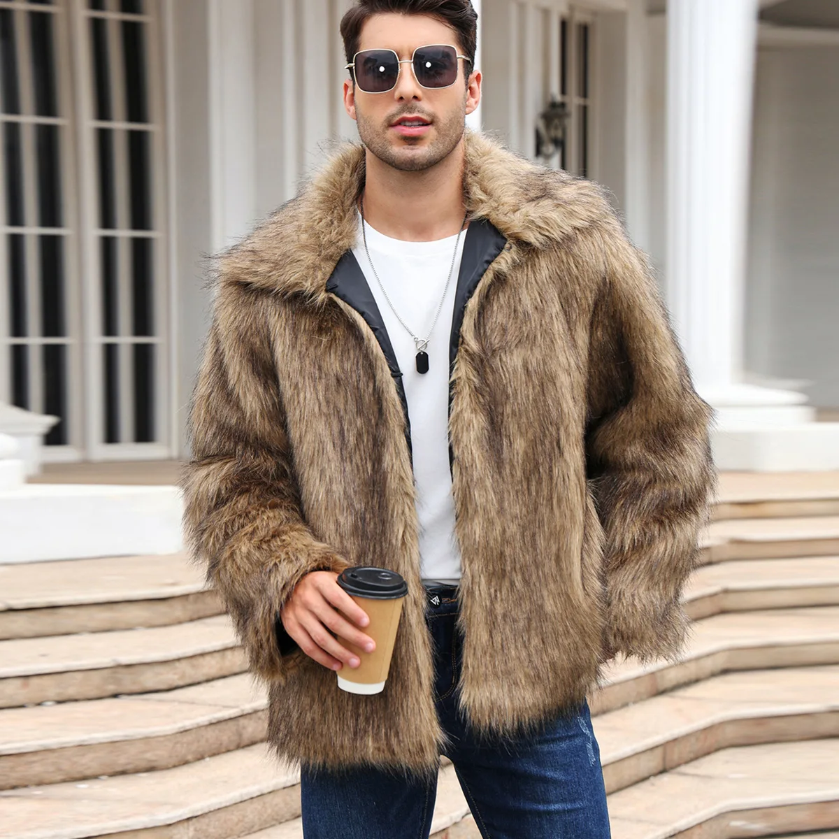 Winter Clothing Clearance - Men Faux Fox Fur Jacket Coat