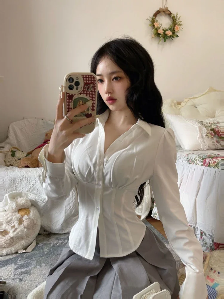 Y2K Winter Clothing - Y2K White Blouse Women Korean Fashion