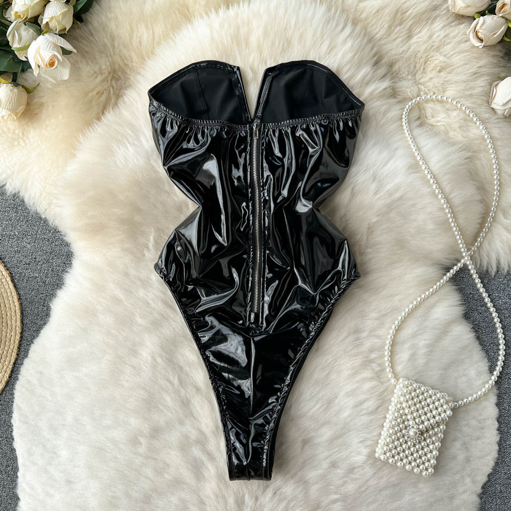 PU Leather Sexy Bodysuits Wome - Y2K Winter Clothing ulasan dan harga