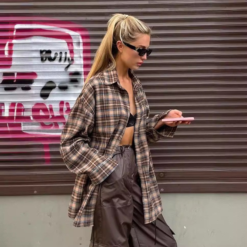 Casual Plaid Shirt Woman Loose - Winter Clothing Women Sale ulasan dan harga