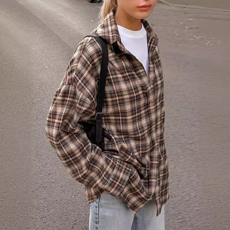 Casual Plaid Shirt Woman Loose - Winter Clothing Women Sale ulasan dan harga