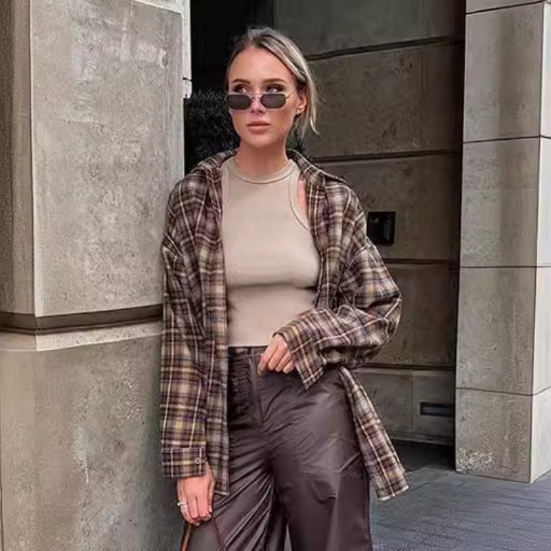 Casual Plaid Shirt Woman Loose - Winter Clothing Women Sale ulasan dan harga