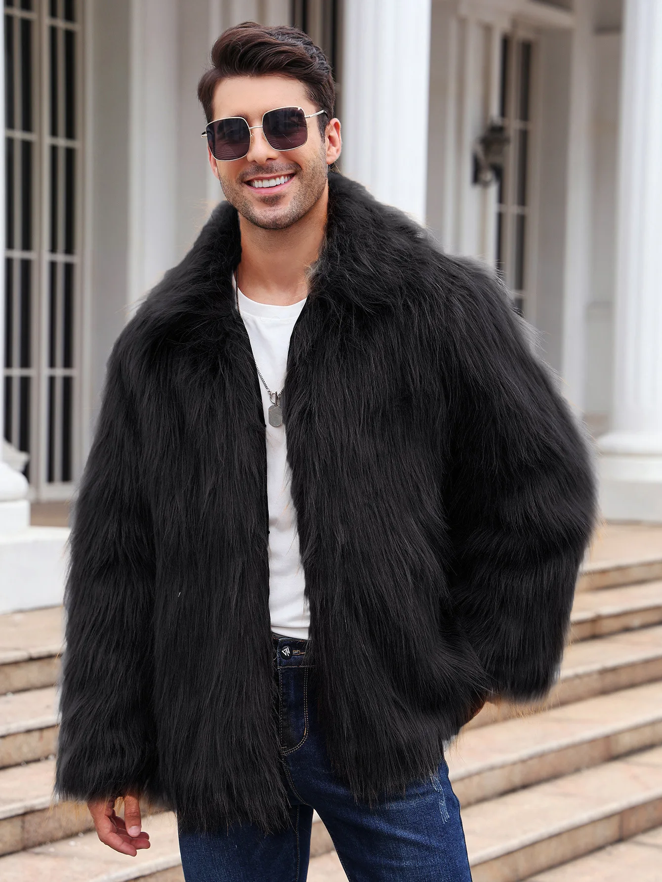 Men Faux Fox Fur Jacket Coat W - Winter Clothing Clearance ulasan dan harga