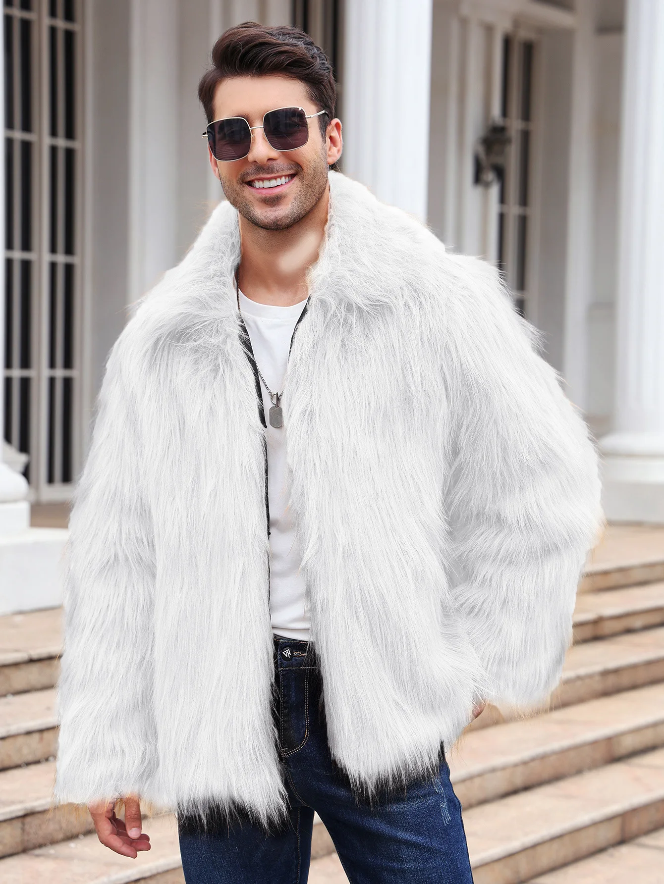 Men Faux Fox Fur Jacket Coat W - Winter Clothing Clearance ulasan dan harga