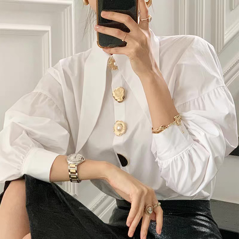 White Elegant Pearl Women Shir - Y2K Winter Clothing ulasan dan harga