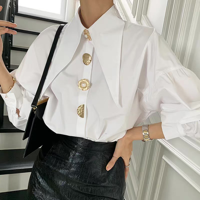 White Elegant Pearl Women Shir - Y2K Winter Clothing ulasan dan harga