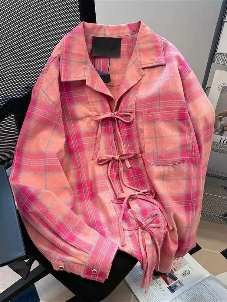 Y2k American Vintage Pink Plai - Y2K Winter Clothing ulasan dan harga