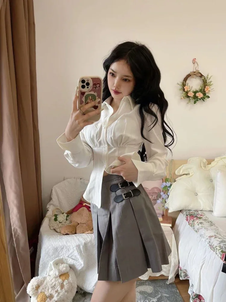 Y2K White Blouse Women Korean  - Y2K Winter Clothing ulasan dan harga