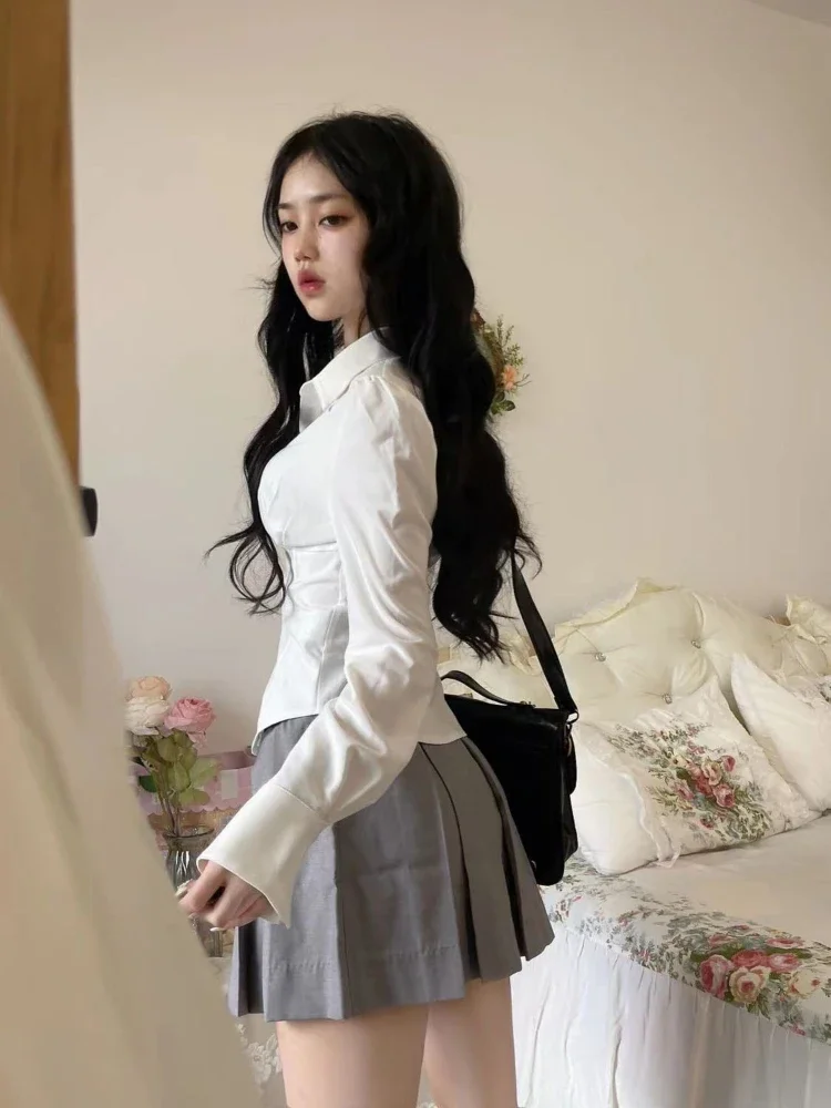 Y2K White Blouse Women Korean  - Y2K Winter Clothing ulasan dan harga